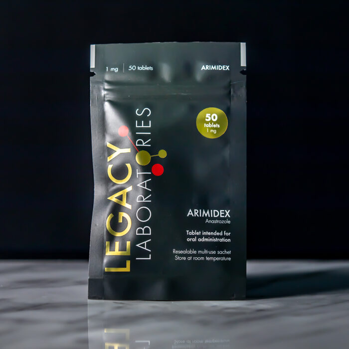 Detailed image of an Arimidex sachet, a trusted breast cancer medication, showcasing the brand name and the active ingredient - Anastrozole, indicative of its vital role in treating hormone receptor-positive breast cancer sold by Legacy Labs in Canada