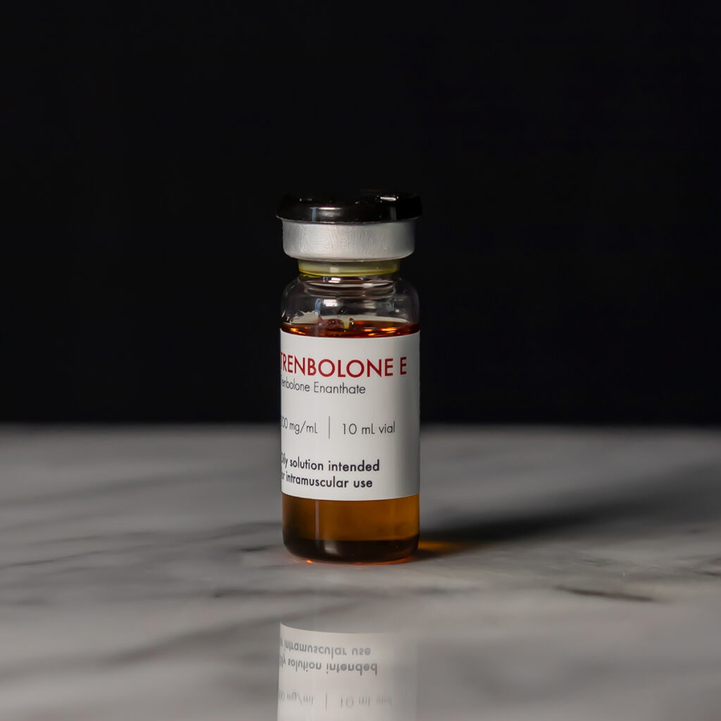 Detailed image of a Trenbolone Enanthate package from Legacy Laboratories, showcasing the brand name, the manufacturer's name, and the key product details, signifying its use in hormone replacement therapy.